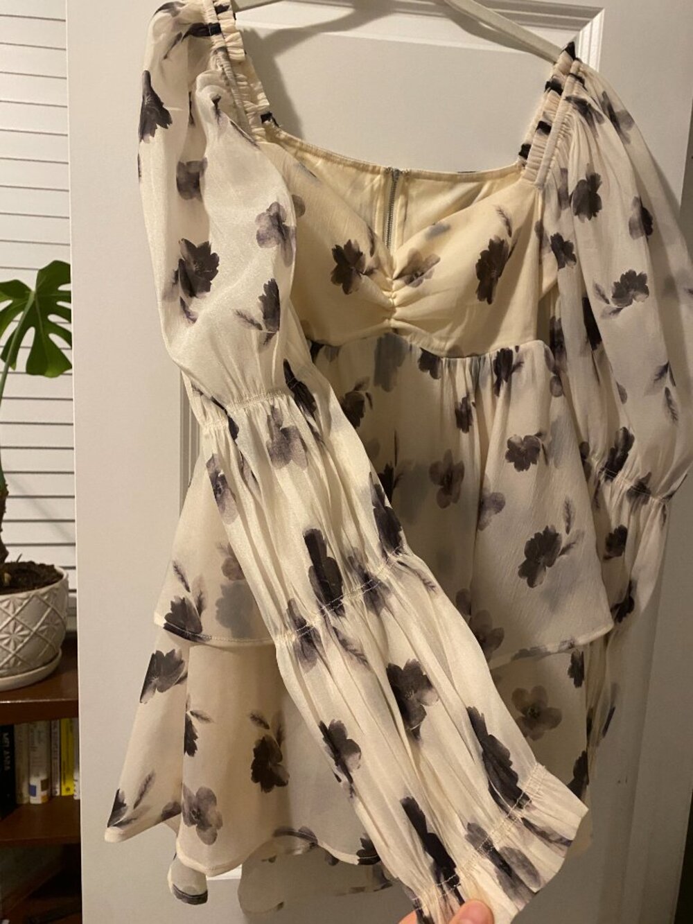 Flea Style - Ivory Floral Ruffle Mini Dress with Sleeves